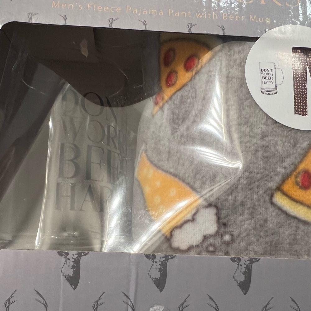 - Beer pizza pajama bottoms pants and glass mug
